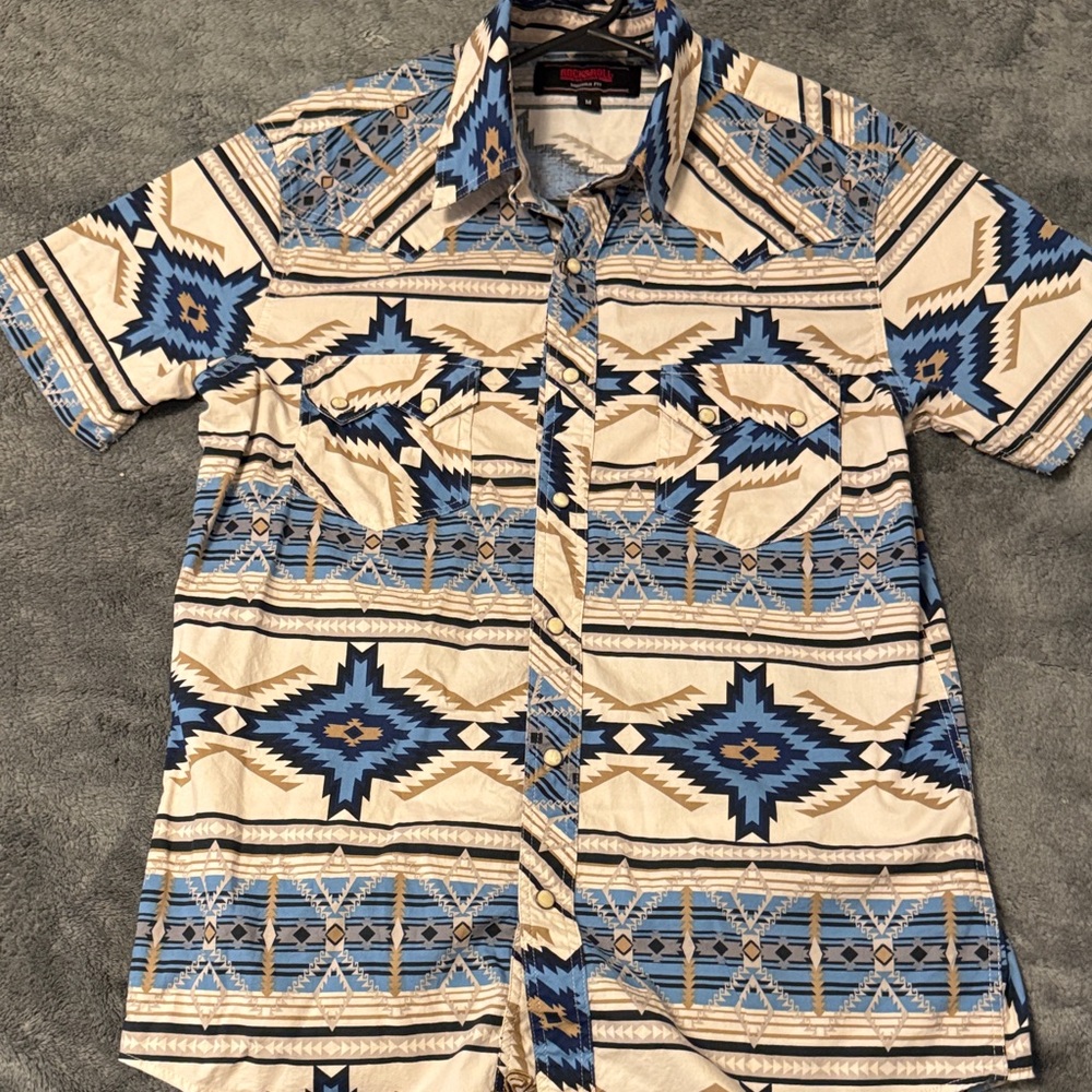 Geometric Blue and Cream Casual Shirt